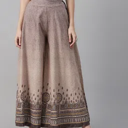 Biba Women Beige & Brown Printed Flared Palazzos-picture-35