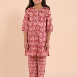 Sangria Girls Floral Printed Pure Cotton Kurta With Trouser-picture-24