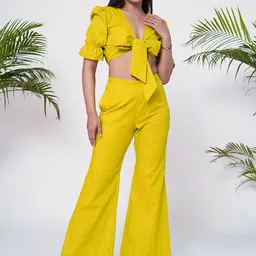 Salvia Sky V-Neck Puff Sleeves  Tie-Ups Crop Top & Palazzos-picture-26