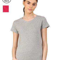 appulse Women Pink & Grey Melange Pack of 2 Slim Fit Cotton Running T-shirt-picture-36