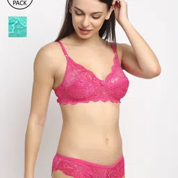 Friskers Women Pack of 2 Non Padded Laced Bikini Lingerie Set-image-59