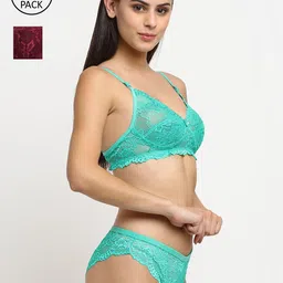 Friskers Burgundy & Turquoise Blue Pack of 2 Lingerie Set OD-309-38-310-39-30-image-37