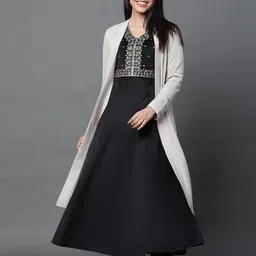 AURELIA Self Design Long Sleeve Open Front Longline Shrug-image-58