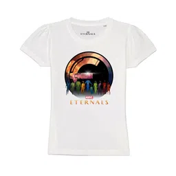 Marvel by Wear Your Mind Girls White Printed V-Neck Pure Cotton T-shirt-picture-20