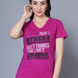 Fleximaa Typography Printed V-Neck Pure Cotton T-shirt-image-90