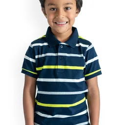 Campana Boys Navy Blue Striped Polo Collar Pure Cotton T-shirt-picture-31