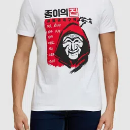 Celio Men White & Red Money Heist Printed Cotton T-shirt-picture-32