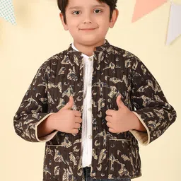 Fabindia Boys Mandarin Collar Conversational Printed Cotton Casual Quilted Jacket-picture-21
