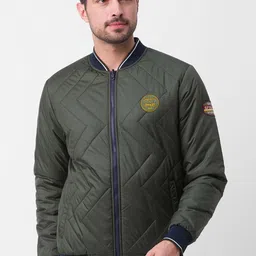 SPYKAR Men Blue Striped Bomber with Patchwork Jacket-picture-23