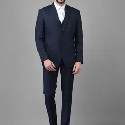Canary London Men Navy Blue Solid Single-Breasted Slim-Fit 3-Piece Formal Suit-picture-24
