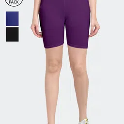 GRACIT Women Pack of 3 Four Way Super Combed Lycra Cycling Shorts-picture-16