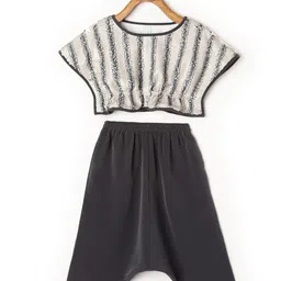 TIC TAC TOE Girls Grey & Black Embellished Sequinned Top with Trousers-picture-25