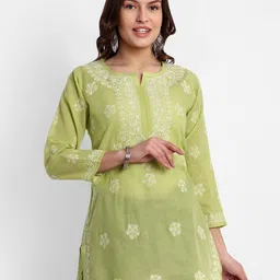 ADA Floral Embroidered Chikankari Pure Cotton Kurti-picture-19