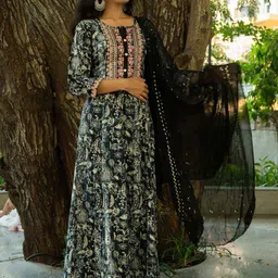 Atha Fashion Women Floral Printed Regular Thread Work Pure Cotton Kurta with Trousers & With Dupatta-picture-21