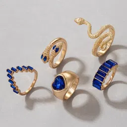 DESTINY JEWELS Set of 5 Gold Plated Stone Studded Finger Rings-picture-13