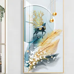 THE HANDMADE FLAIR Gold Toned & Blue Mystical Deer Landscape UV Coating Wall Art-picture-25