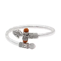 bodha Men Brown Oxidized Rudraksha Damru Trishul Shiva Silver-Plated Kada Bracelet-picture-18