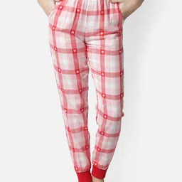 BStories Women Pink & White Checked Cotton Lounge Pants-picture-31