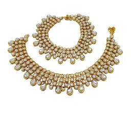 FEMMIBELLA Gold-Plated Stone & Kundan-Studded Layered Anklet-picture-29