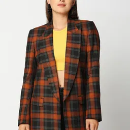 Remanika Women Red Checked Cotton Open Front Jacket-picture-48