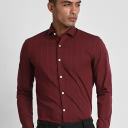 Peter England Spread Collar Slim Fit Striped Cotton Formal Shirt-picture-22