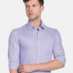 Arrow Checked Spread Collar Slim Fit Formal Cotton Shirt-picture-13