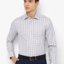 Louis Philippe Men Grey & White Checked Pure Cotton Formal Shirt-image-27
