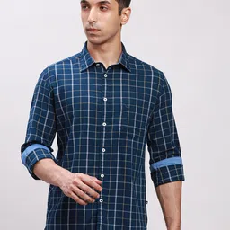 Parx Slim Fit Windowpane Checked Pure Cotton Casual Shirt-picture-36