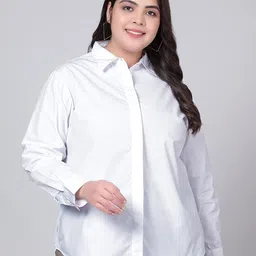 Indietoga Women White Classic Cotton Plus Size Slim Fit Formal Shirt-image-0