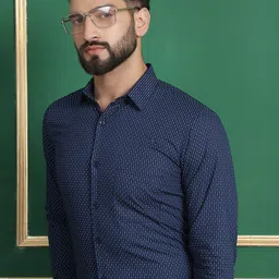 Indian Needle Classic Opaque Geometric Printed Cotton Formal Shirt-image-63