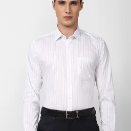 Van Heusen Men White Slim Fit Striped Formal Shirt image 1
