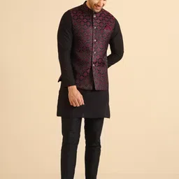 KISAH Men Textured Regular Fit Self  Kurta Jacket Trouser Set-picture-25