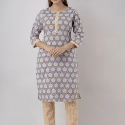 DERAIL Women Floral Printed Regular Pure Cotton Kurta with Trousers image 1