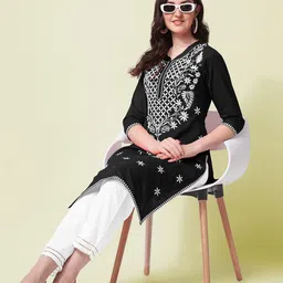 KALINI Women Ethnic Motifs Embroidered Regular Chikankari Pure Cotton Kurta with Trousers-picture-17