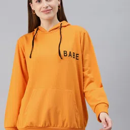 plusS Plus Size Women Orange Printed Fleece Hooded Sweatshirt-picture-17