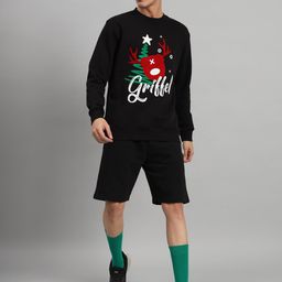 GRIFFEL Graphic Printed Round Neck Fleece Cotton Sweatshirt With Shorts-picture-26