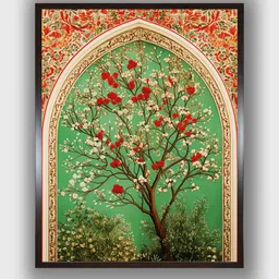 INDIAN CLASSIC ART Green & Red Floral  Wall Art-picture-41
