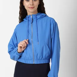 FOREVER 21 Women Blue Sporty Hooded Jacket-picture-27