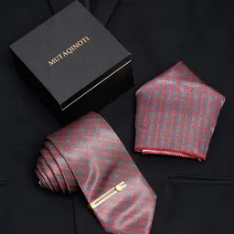 MUTAQINOTI Set Of 3 Square Silk Blend Necktie Accessory Gift Set-image-23