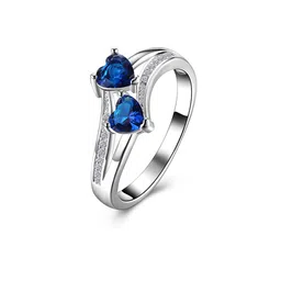 Yellow Chimes Rhodium-Plated Silver-Toned & Blue Austrian Crystals Studded Finger Ring-picture-19