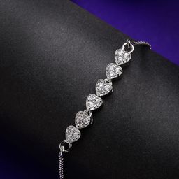 ZENEME Women Brass Cubic Zirconia Rhodium-Plated Charm Bracelet-picture-47