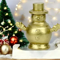 Hind Decor Yellow Christmas Snowman On Marble Base Figurine Showpiece-image-77