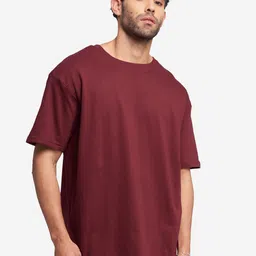 The Souled Store Men Burgundy Solid Round Neck Oversized T-Shirt-picture-35