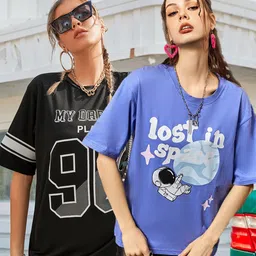 Christy World Women Pack of 2 Printed Oversized Cotton T-shirts-picture-40