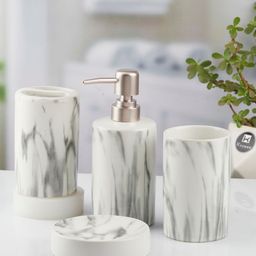 Kookee White & Grey 4 Piece Printed Ceramic Bath Accessories Set-picture-2