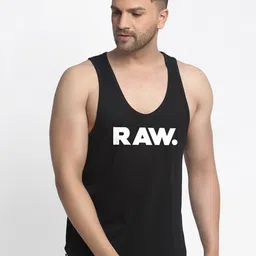 Friskers Men Black & White Printed Pure Cotton Gym Vest-image-36