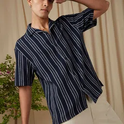 4 TRIPLE O FIVE O BY MUFTI Cuban Collar Opaque Striped Cotton Casual Shirt-picture-27