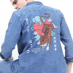 HIGHLANDER Men Graphic Printed Slim Fit Denim Faded Casual Shirt image 1