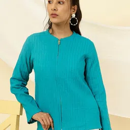 Jaipur Kurti Striped Mandarin Collar Cotton Tailored Jacket-picture-33
