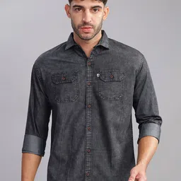 AIDAN PAUL Men Classic Fit Spread Collar Faded Denim Casual Shirt-picture-38